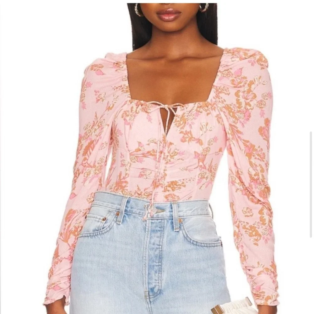 Free People Hilary Pink Floral Blouse Size XS Boho Cottagecore Romantic